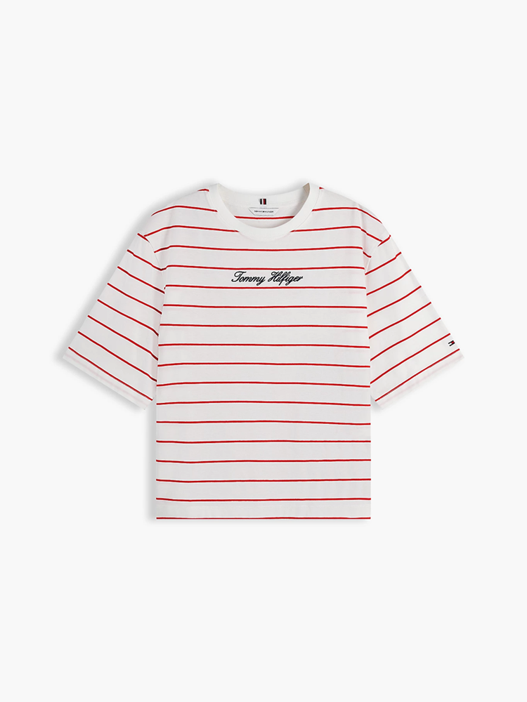 Load image into Gallery viewer, Tommy Hilfiger Womens Logo Embroidery Relaxed Crew Neck T-Shirt

