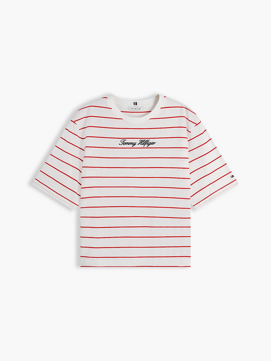 Tommy Hilfiger Womens Logo Embroidery Relaxed Crew Neck T-Shirt