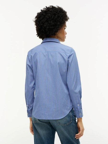 Tommy Hilfiger Womens Poplin Regular Fit Striped Shirt - New York Blue