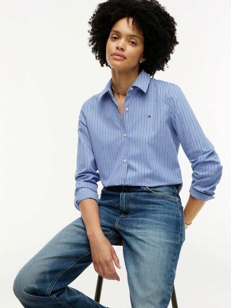 Load image into Gallery viewer, Tommy Hilfiger Womens Poplin Regular Fit Striped Shirt - New York Blue
