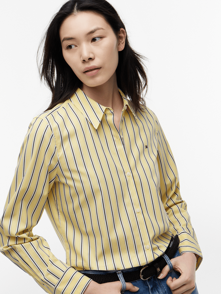 Load image into Gallery viewer, Tommy Hilfiger Womens Regular Fit Striped Poplin Shirt
