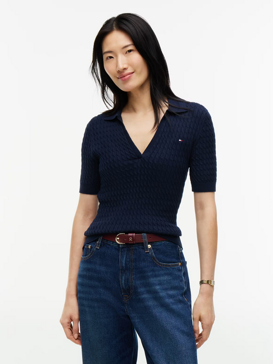 Tommy Hilfiger Womens Cable Knit Short Sleeve Polo
