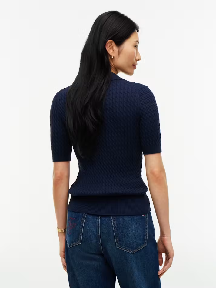 Load image into Gallery viewer, Tommy Hilfiger Womens Cable Knit Short Sleeve Polo
