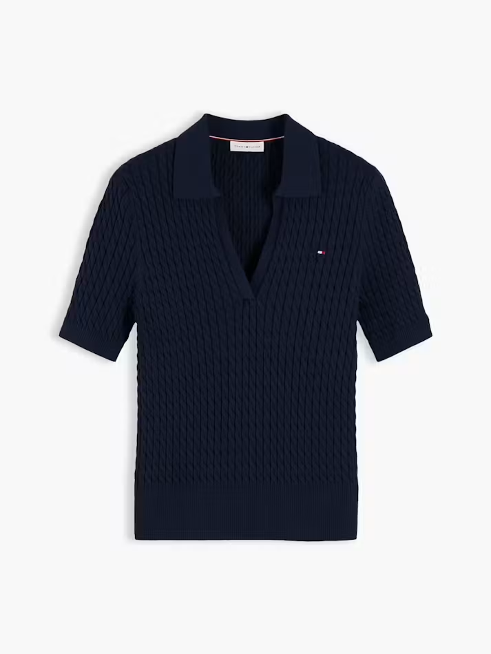 Load image into Gallery viewer, Tommy Hilfiger Womens Cable Knit Short Sleeve Polo
