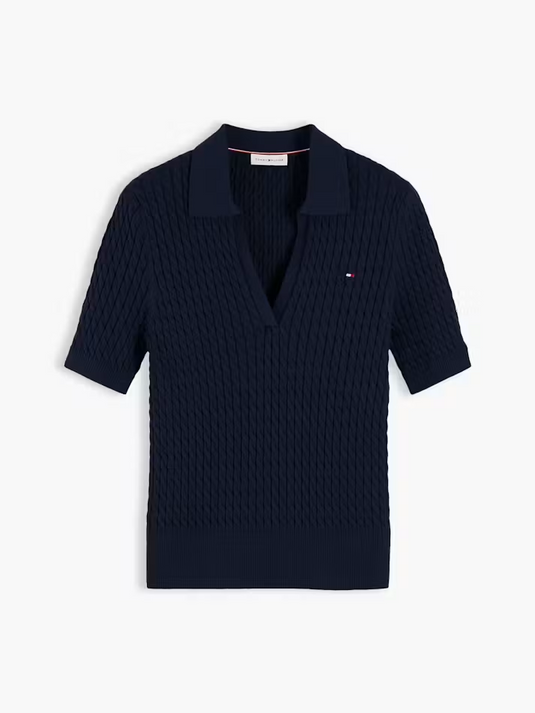 Tommy Hilfiger Womens Cable Knit Short Sleeve Polo