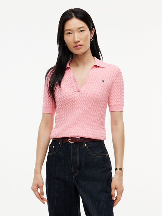 Tommy Hilfiger Womens Cable Knit Short Sleeve Polo