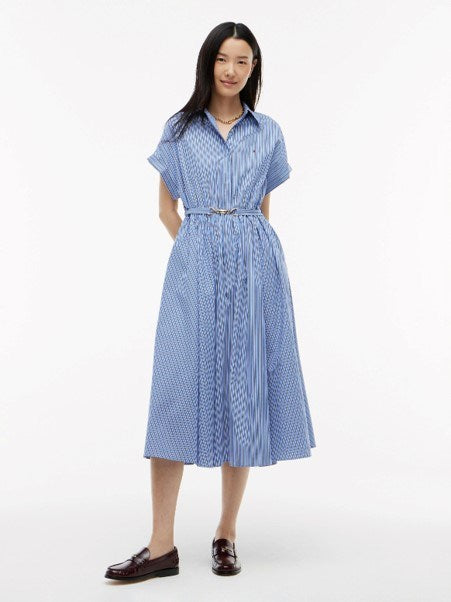 Load image into Gallery viewer, Tommy Hilfiger Womens Belted Slim Midi Shirt Dress - New York Blue
