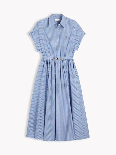 Load image into Gallery viewer, Tommy Hilfiger Womens Belted Slim Midi Shirt Dress - New York Blue
