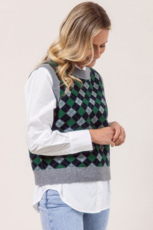 See Saw Womens 100% Merino Wool (Cashfeel) Argyle Vest