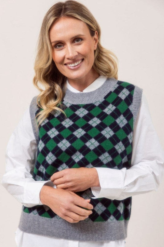 See Saw Womens 100% Merino Wool (Cashfeel) Argyle Vest