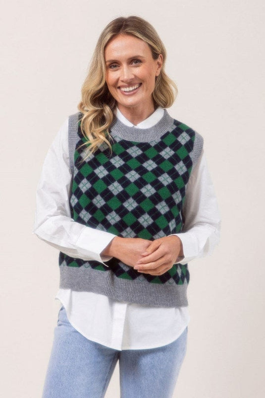 See Saw Womens 100% Merino Wool (Cashfeel) Argyle Vest