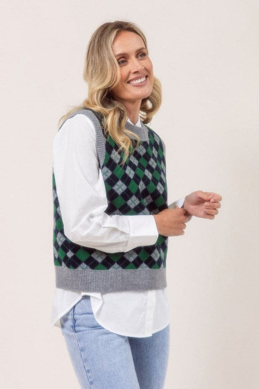 See Saw Womens 100% Merino Wool (Cashfeel) Argyle Vest