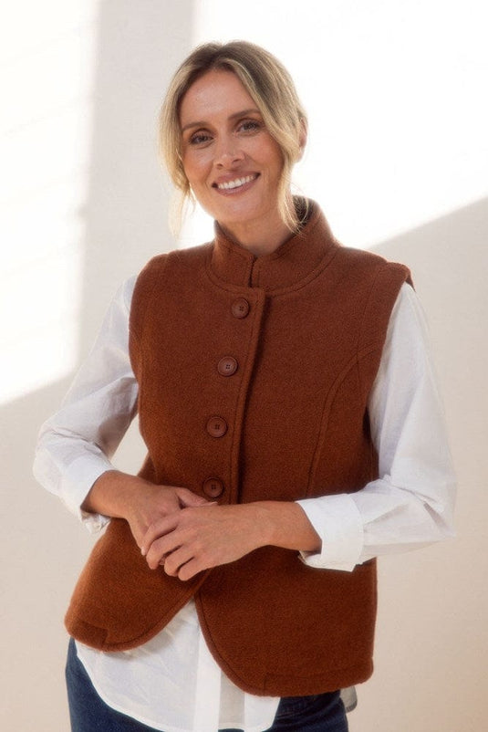 See Saw Womens 100% Boiled Wool High Collar Vest - Copper