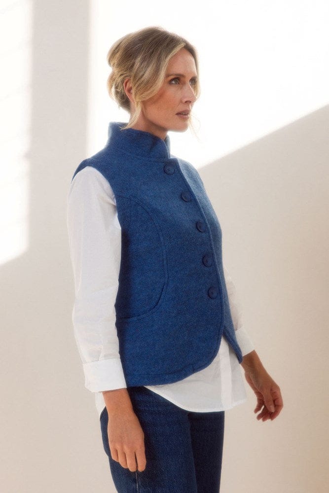 Load image into Gallery viewer, See Saw Womens 100% Boiled Wool High Collar Vest - Denim
