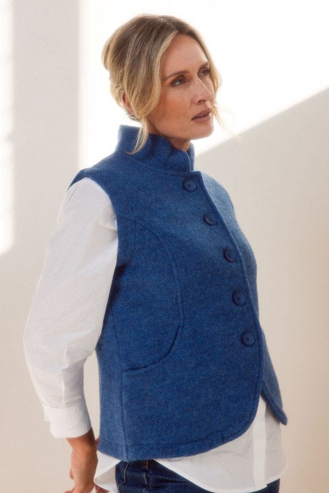 Load image into Gallery viewer, See Saw Womens 100% Boiled Wool High Collar Vest - Denim
