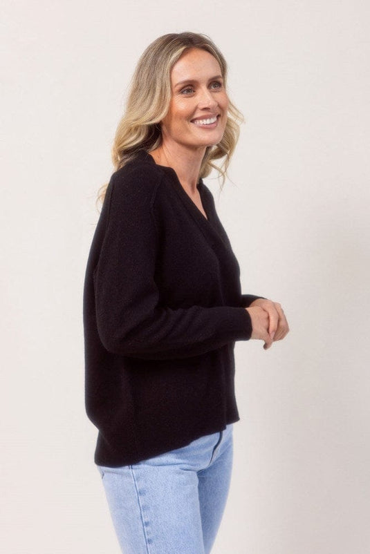 See Saw Womens 100% Merino Wool (Cashfeel) V Neck Sweater - Navy