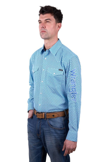 Wrangler Mens Jude Print Logo Western Long Sleeve Shirt