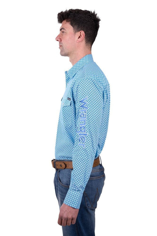 Wrangler Mens Jude Print Logo Western Long Sleeve Shirt