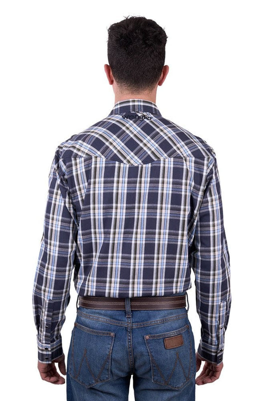 Wrangler Mens Finn Check Logo Western Long Sleeve Shirt