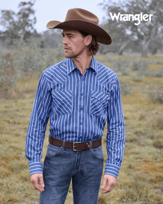 Wrangler Men’s Roy Stripe Western Button Down Long Sleeve Shirt