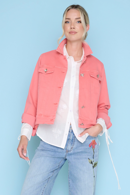 Picadilly Womens Flower Button Denim Jacket
