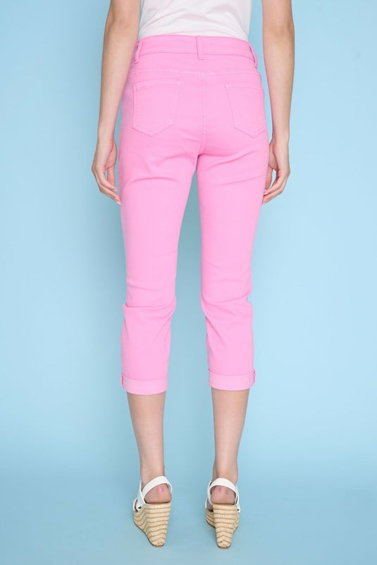 Picadilly Womens Cuffed Cropped Pink Jeans