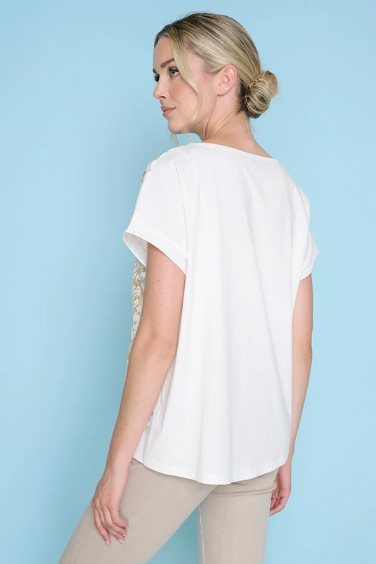 Picadilly Womens Solid Trim Printed Top