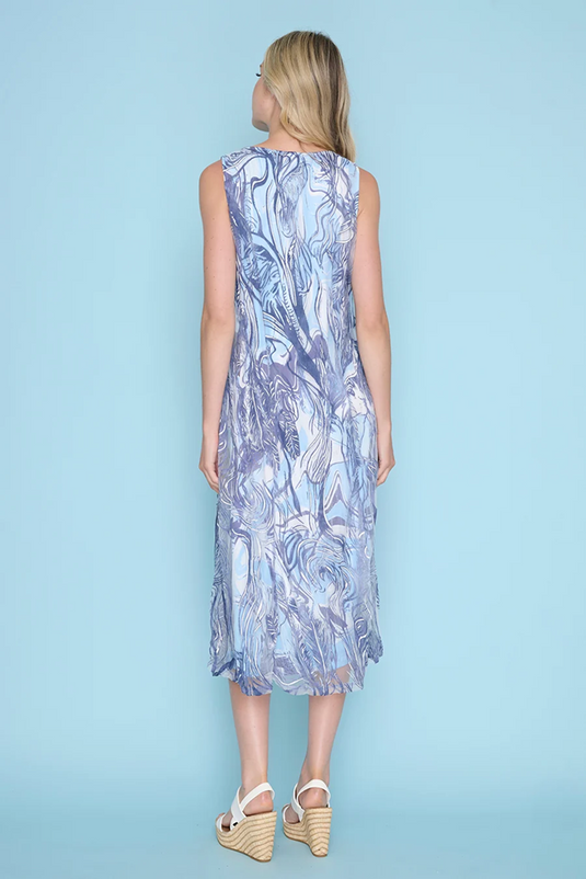Picadilly Womens Burn Out Mesh Overlay Sleeveless Dress
