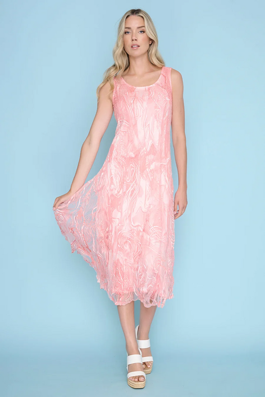 Picadilly Womens Burn Out Mesh Overlay Sleeveless Dress