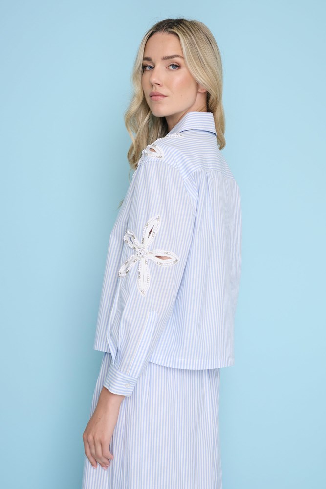 Load image into Gallery viewer, Picadilly Womens Striped Shirt with Flower Detail
