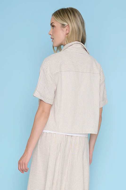 Picadilly Womens Button-Front Top with Drawstring