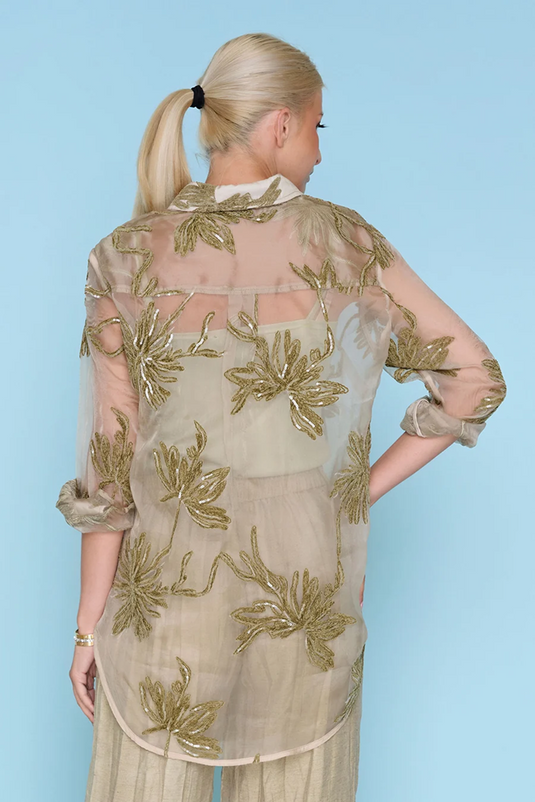 Picadilly Womens Sequined Embroidered Shirt
