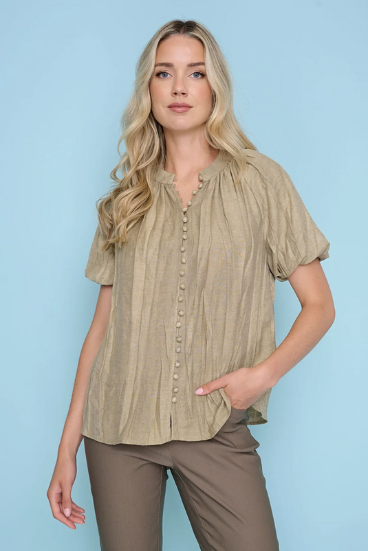 Picadilly Womens Crinkled Puff Sleeves Top