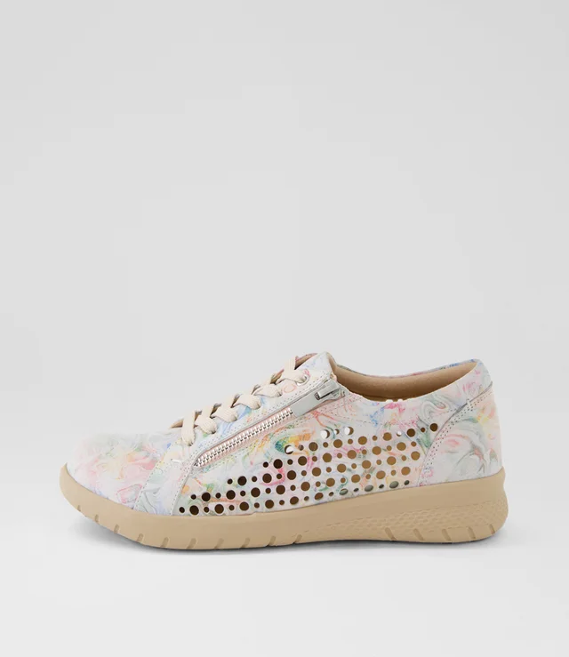 Load image into Gallery viewer, Ziera Womens Shovo Xf Nude Floral Leather Sneakers
