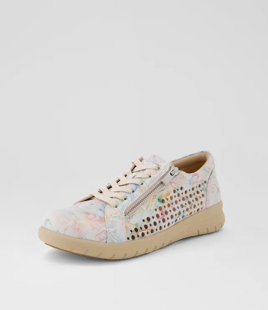 Ziera Womens Shovo Xf Nude Floral Leather Sneakers