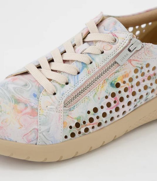 Ziera Womens Shovo Xf Nude Floral Leather Sneakers