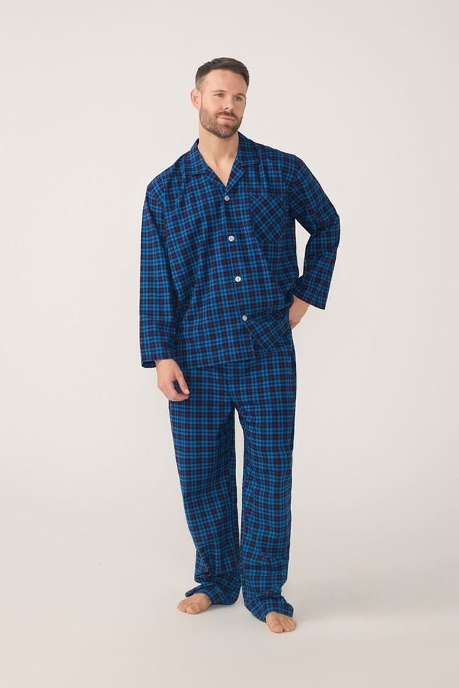 Load image into Gallery viewer, Contare Lynx Vallarta Blue Check Flannel Long Sleeve Pyjama Set
