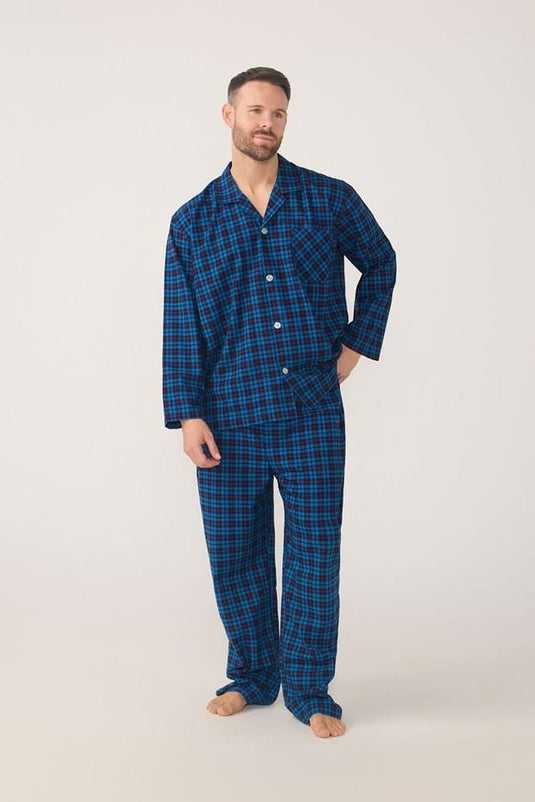 Contare Lynx Vallarta Blue Check Flannel Long Sleeve Pyjama Set