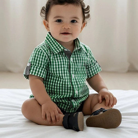 Love Henry Baby Boys Dress Shirt Romper - Bright Green Check