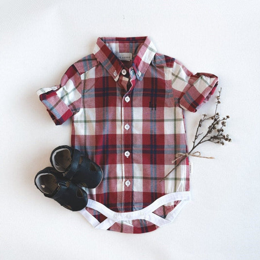 Love Henry Baby Boys Dress Shirt Romper - Red Plaid