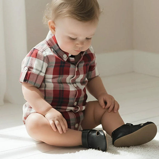 Love Henry Baby Boys Dress Shirt Romper - Red Plaid