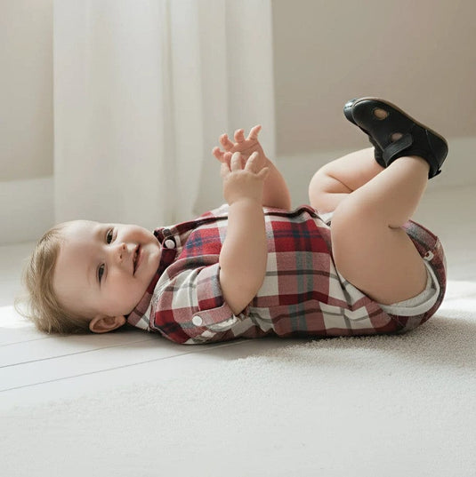 Love Henry Baby Boys Dress Shirt Romper - Red Plaid