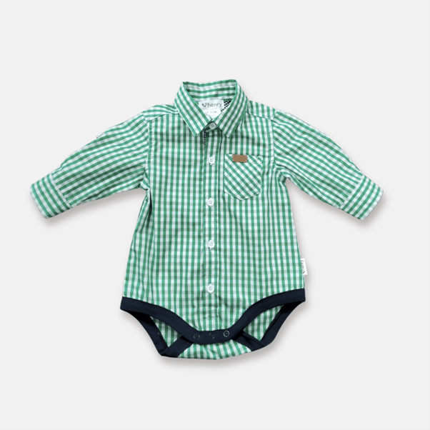 Load image into Gallery viewer, Love Henry Baby Boys Dress Shirt Romper - Bright Green Check
