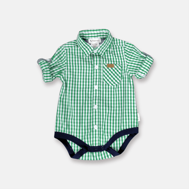 Load image into Gallery viewer, Love Henry Baby Boys Dress Shirt Romper - Bright Green Check
