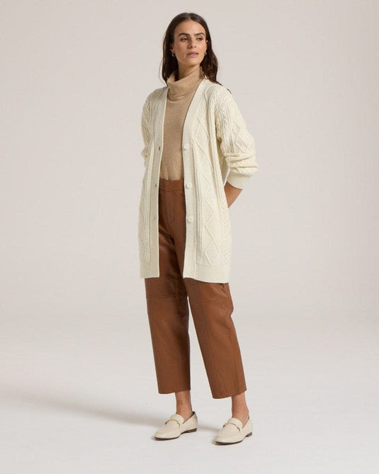 Yarra Trail Womens Cable Cardigan - Ecru