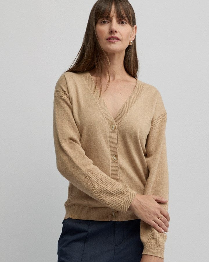 Load image into Gallery viewer, Yarra Trail Womens Cafe Cardigan - Camel Marle
