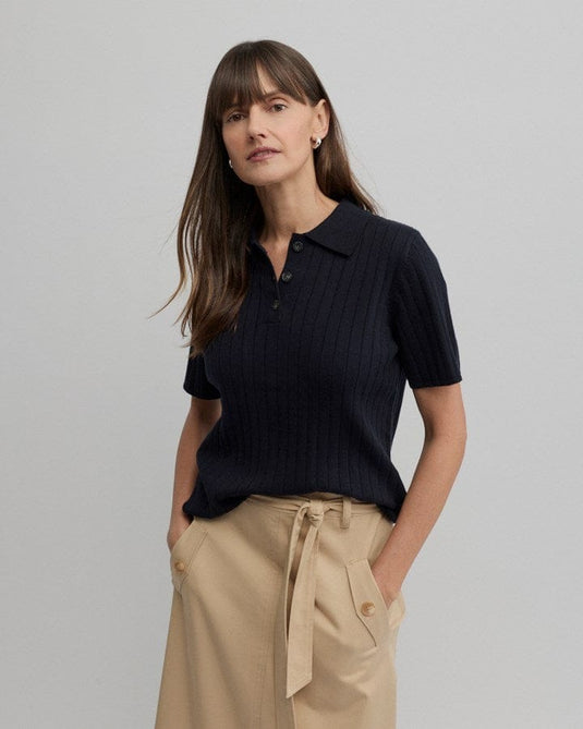 Yarra Trail Womens Cafe Knit Polo - Navy