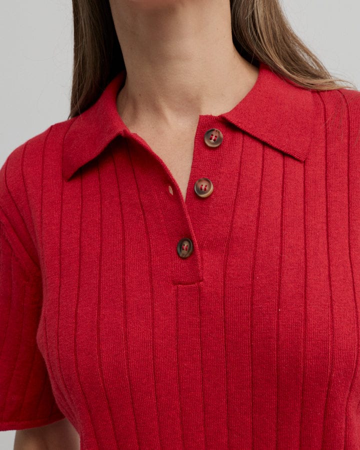 Load image into Gallery viewer, Yarra Trail Womens Cafe Knit Polo - Ruby
