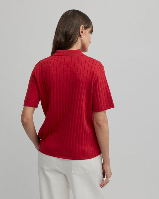 Yarra Trail Womens Cafe Knit Polo - Ruby