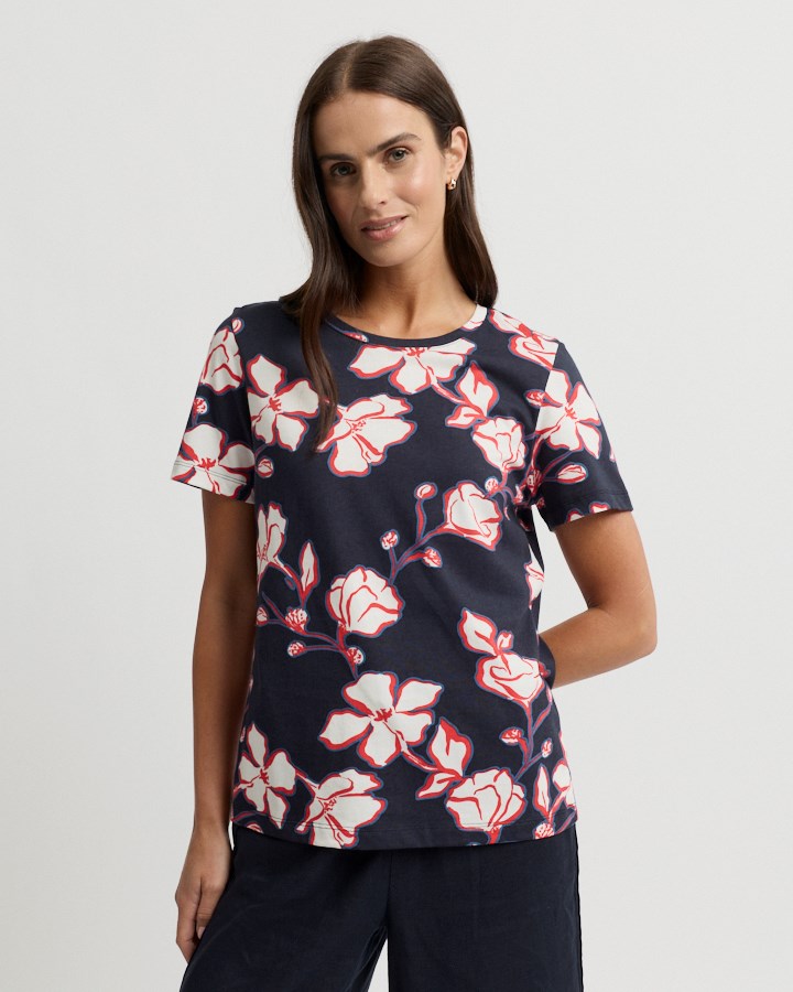 Load image into Gallery viewer, Yarra Trail Womens Cannes Large Floral Print Cotton Tee
